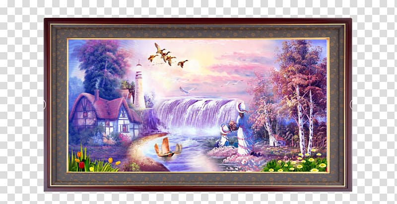 woman near falls and lighthouse painting, The Gleaners Oil painting Fukei Landscape painting, Classical oil painting material transparent background PNG clipart