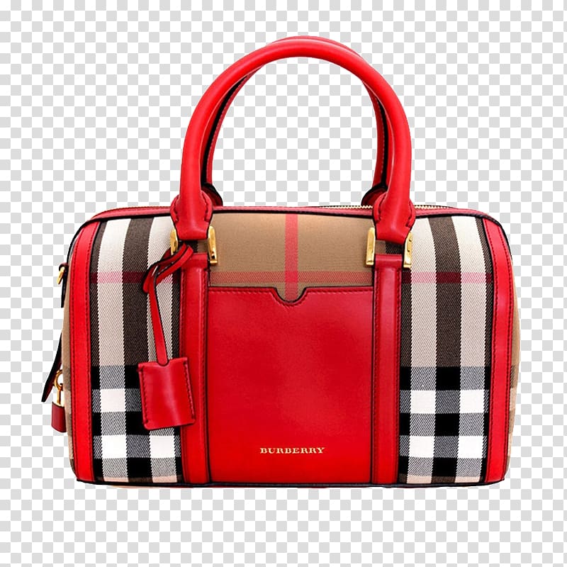 red Burberry handbag, Chanel T-shirt Burberry Handbag, Burberry bowling bag transparent background PNG clipart