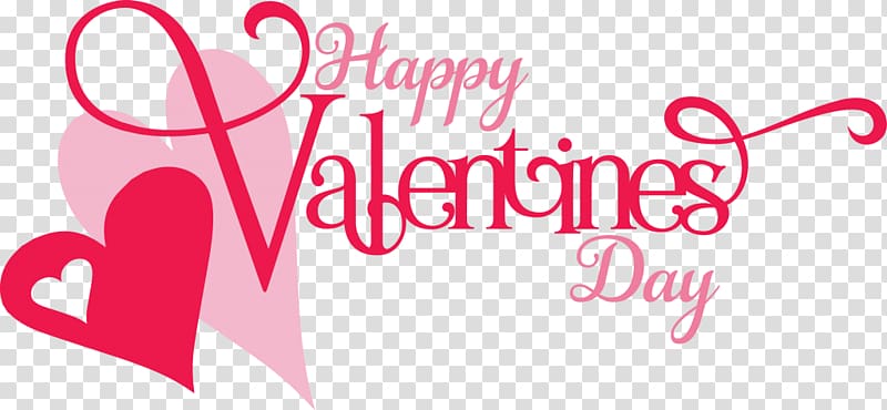 pink Happy Valentines Day text, Happy Valentines Day Two Hearts transparent background PNG clipart