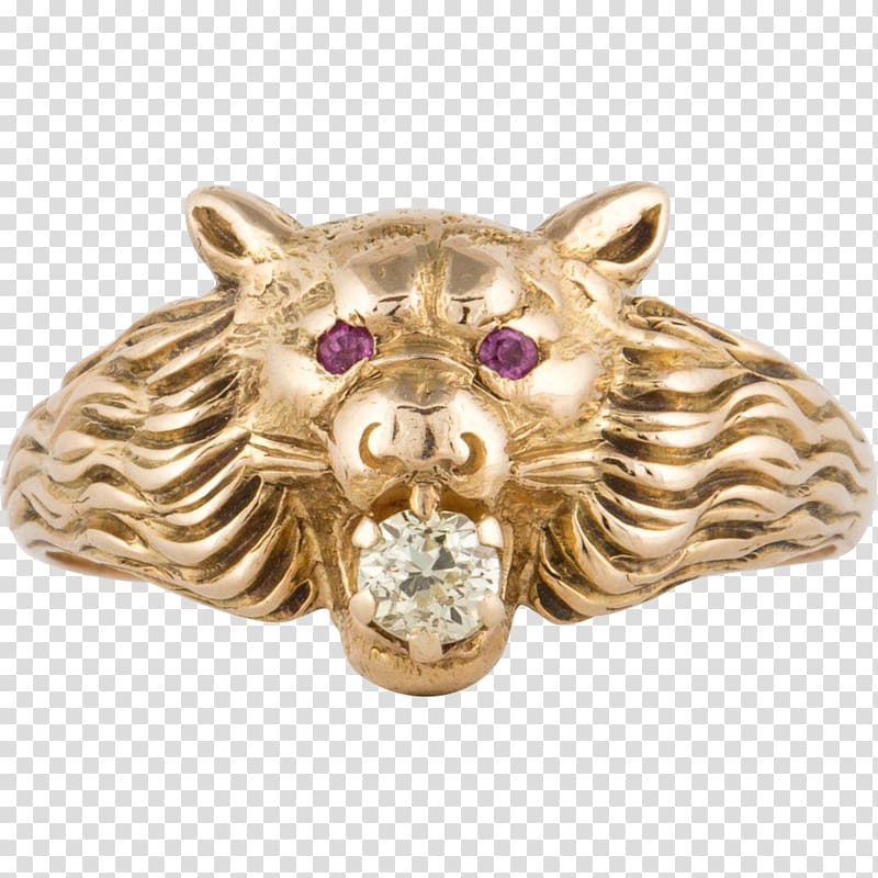 Colored gold Jewellery Ring Gemstone, lion head transparent background PNG clipart