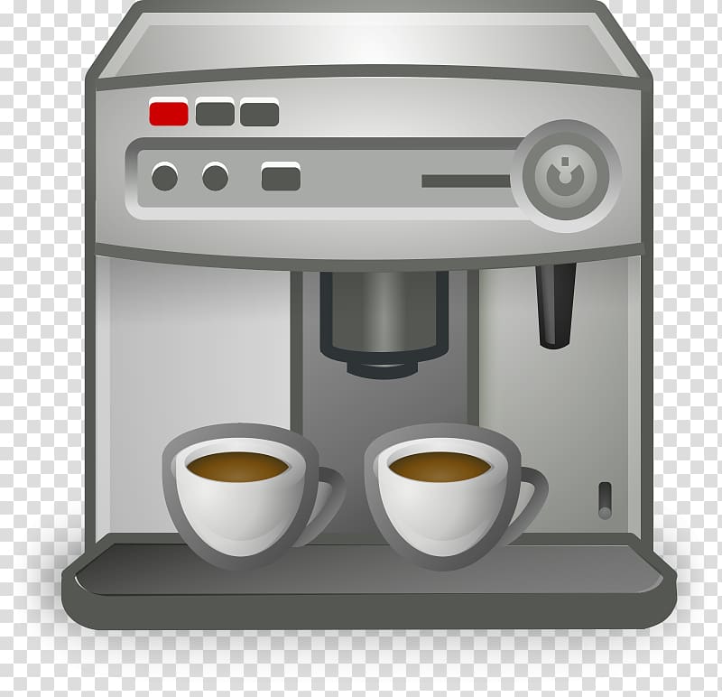 Coffeemaker Espresso Cafe, Cartoon coffee maker and two cups of coffee transparent background PNG clipart