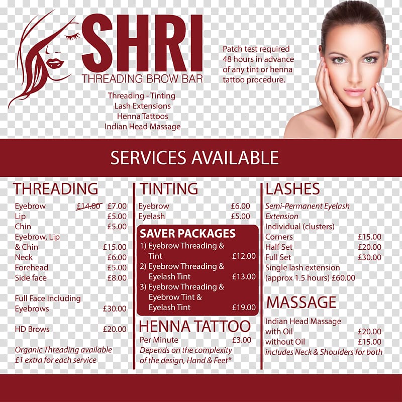 SHRI THREADING Beauty Parlour Hair removal, henna night transparent background PNG clipart