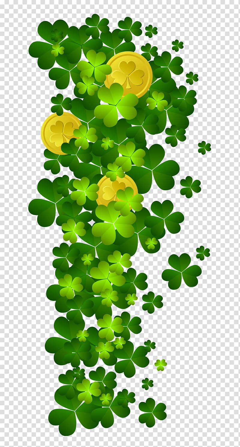 yellow and green clover leaves swag illustration, Shamrock Saint Patrick's Day , St Patricks Shamrock with Coins transparent background PNG clipart