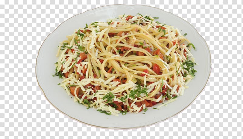 Spaghetti aglio e olio Spaghetti alla puttanesca Taglierini Chinese noodles Chow mein, ensalada transparent background PNG clipart
