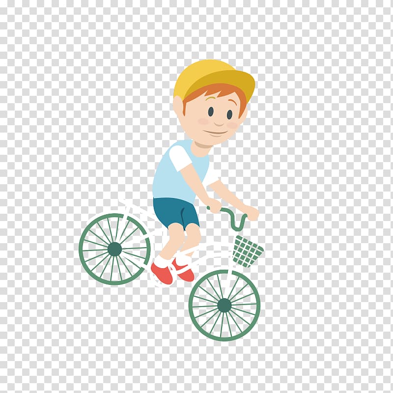Bicycle wheel , Hand drawn cartoon little boy riding a bike material transparent background PNG clipart