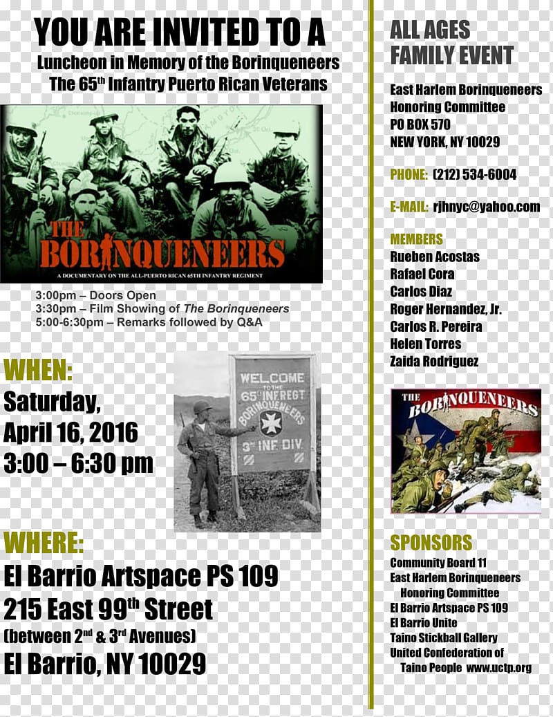 65th Infantry Regiment Puerto Rico Advertising Puerto Ricans, Lunch Flyer transparent background PNG clipart