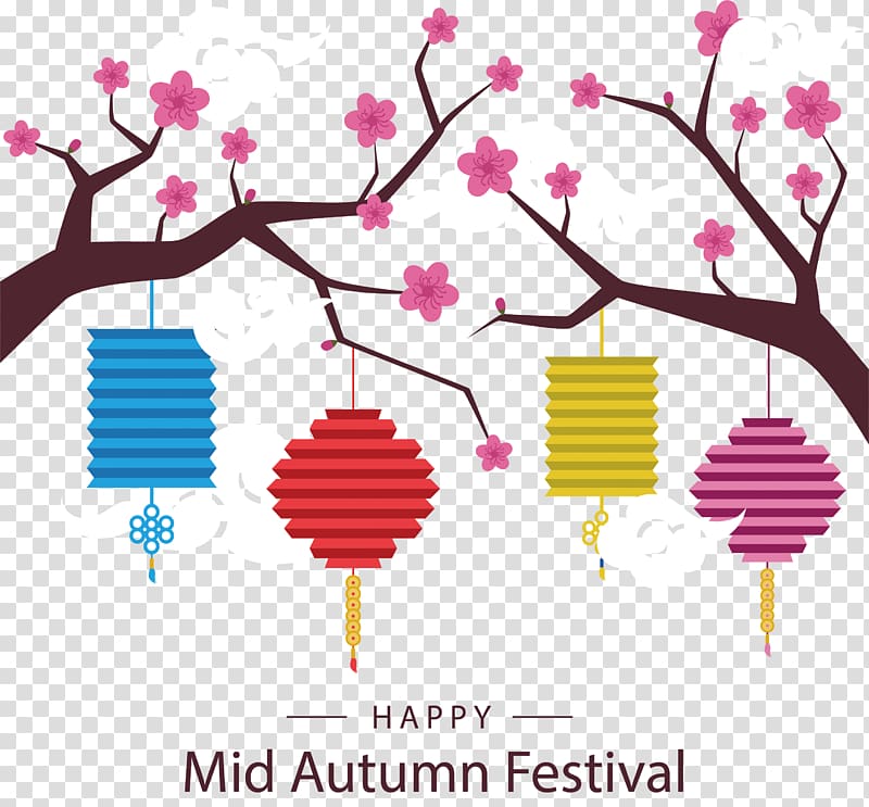trees and lanterns mid autumn festival , Mooncake Lantern Festival Mid-Autumn Festival, Mid Autumn Festival colored lantern transparent background PNG clipart