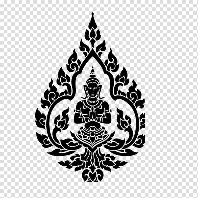 black and white sketch, Wall decal Sticker Buddhism, Thai Buddhism transparent background PNG clipart