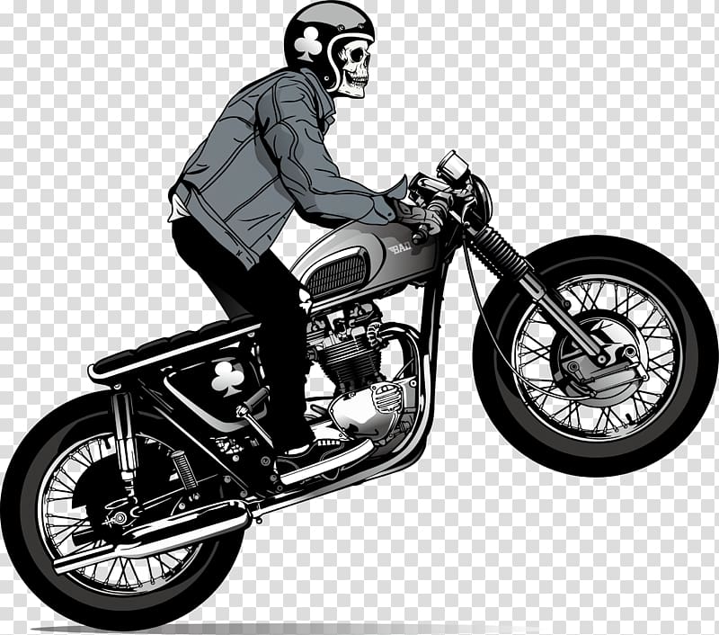 man riding cafe racer bike illustration, Motorcycle helmet Skull, Cool motorcycle transparent background PNG clipart