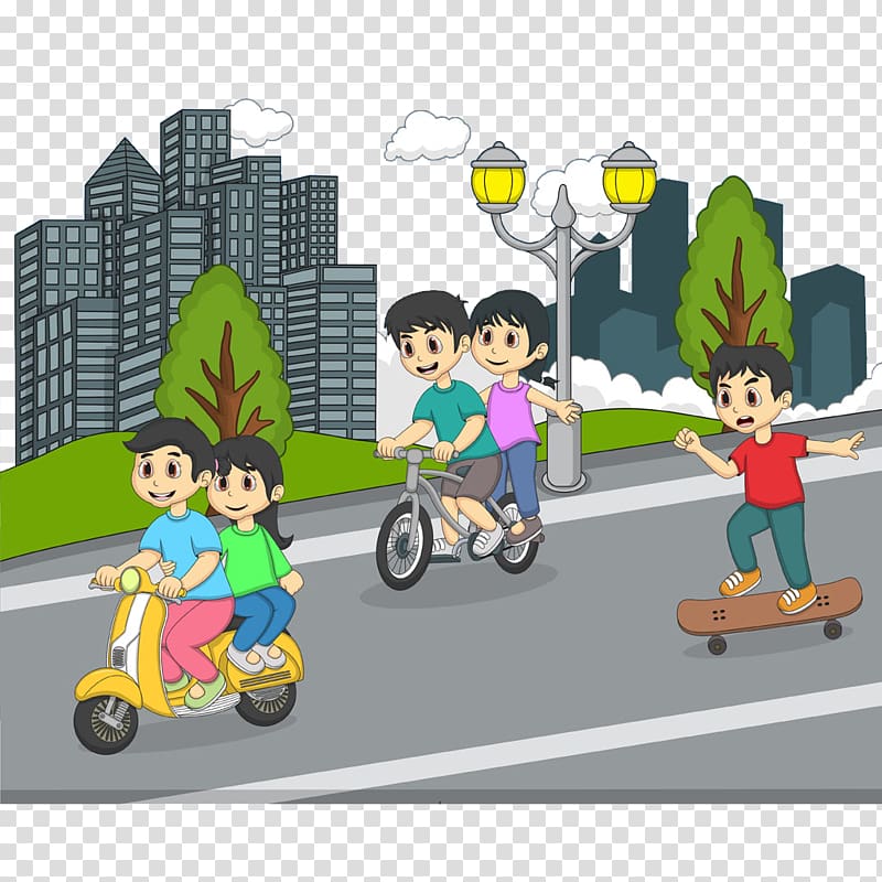 Kick scooter Bicycle Skateboard Cartoon, Children on the street transparent background PNG clipart