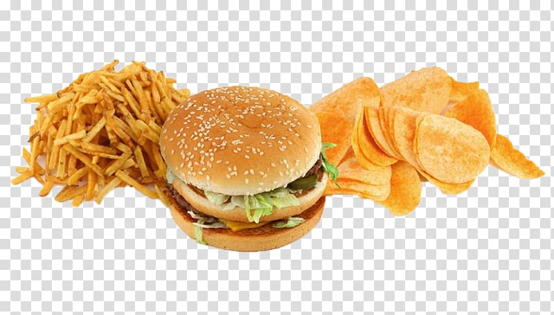 potato chips, burger and fries, Hamburger Junk food Fast food French fries, Junk food transparent background PNG clipart