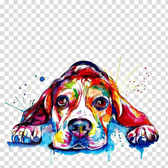multicolored dog painting, Beagle French Bulldog Golden Retriever Printing, Watercolor puppy transparent background PNG clipart