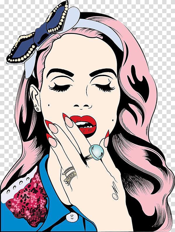 pink-haired woman with red lipstick art, Lana Del Rey Pop art Drawing Art movement, others transparent background PNG clipart