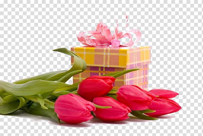 Flower bouquet Gift Birthday Birth flower, Tulips and gift box transparent background PNG clipart