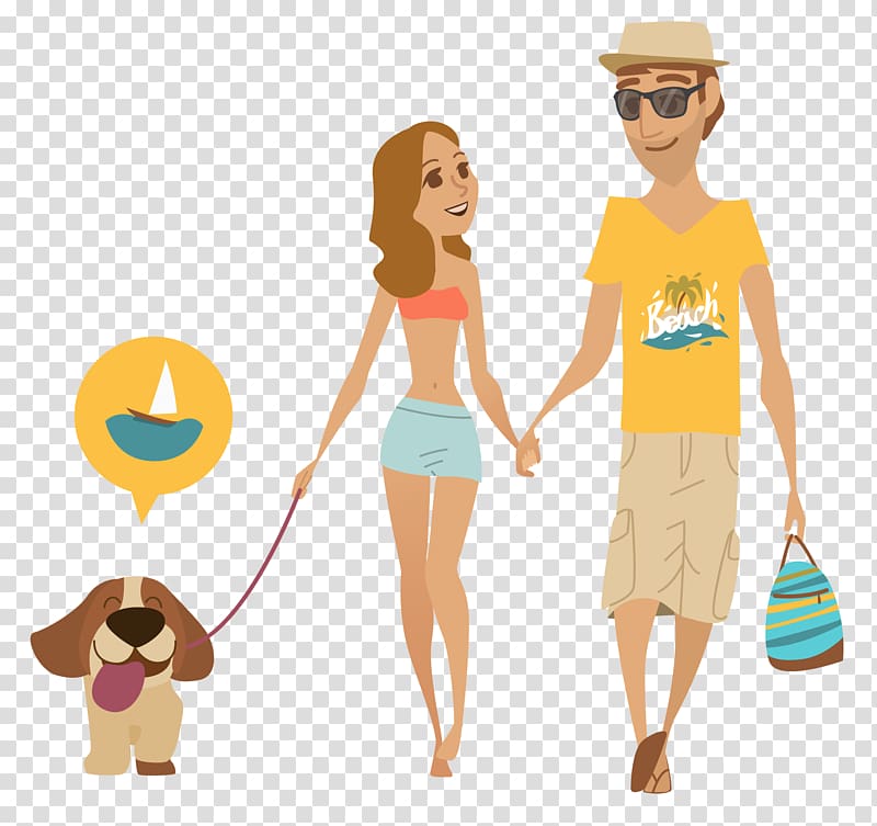 Dog Illustration, Walking couple transparent background PNG clipart
