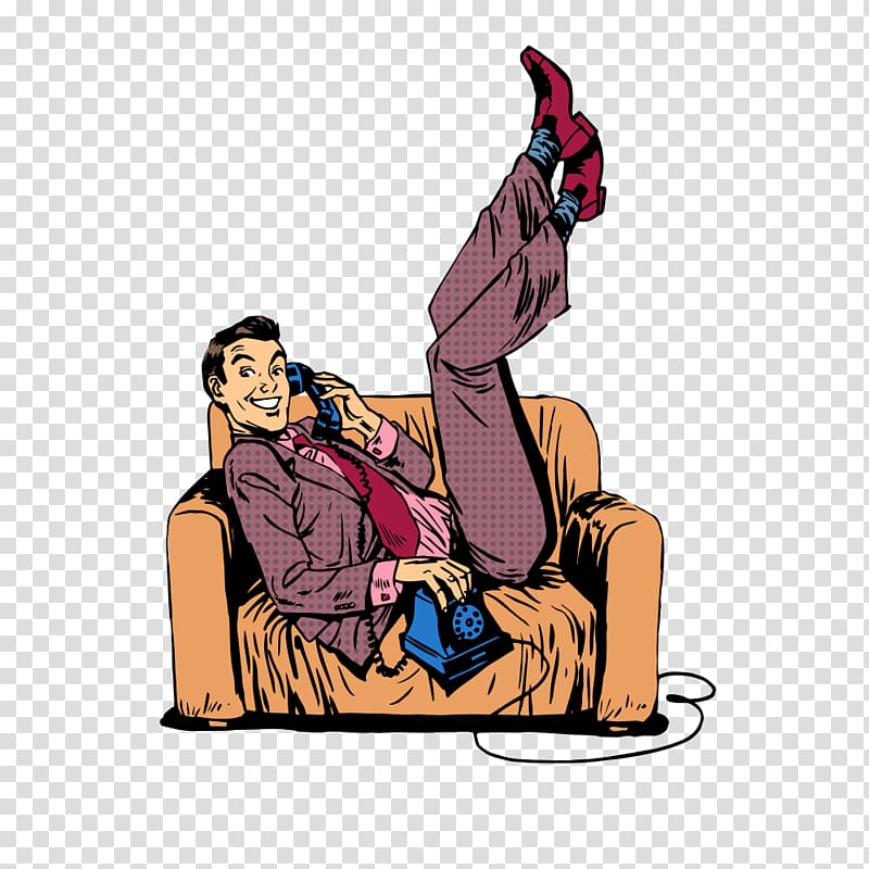 man sitting on couch illustration, Pop art Illustration, Business man sitting on the couch transparent background PNG clipart