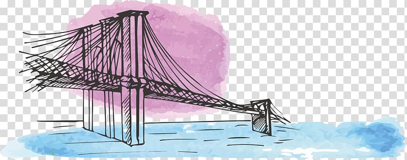 Brooklyn Watercolor painting Drawing Bridge, American Watercolor landmarks transparent background PNG clipart