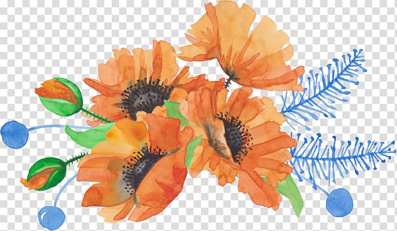 Floral design Yellow, Orange poppy transparent background PNG clipart