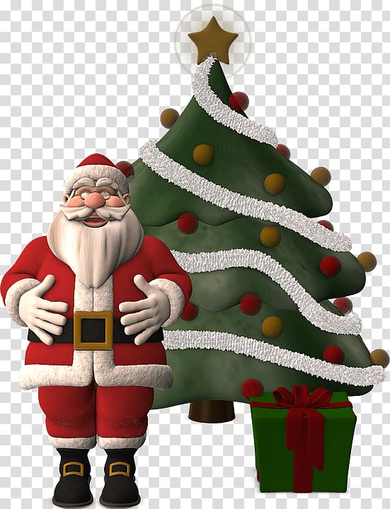 Santa Claus and Christmas tree art, Santa Claus Christmas Tree transparent background PNG clipart