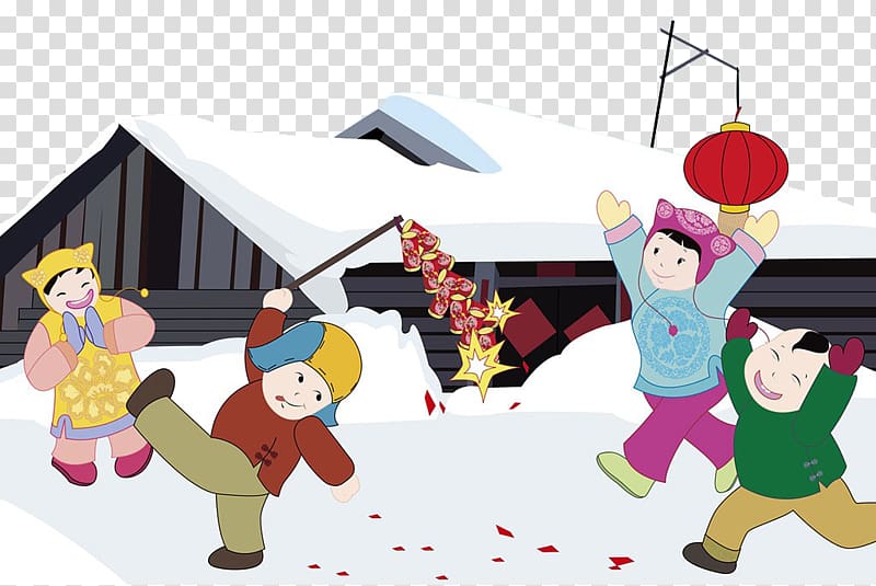 Firecracker Cartoon Chinese New Year, Cartoon New Year Snow transparent background PNG clipart