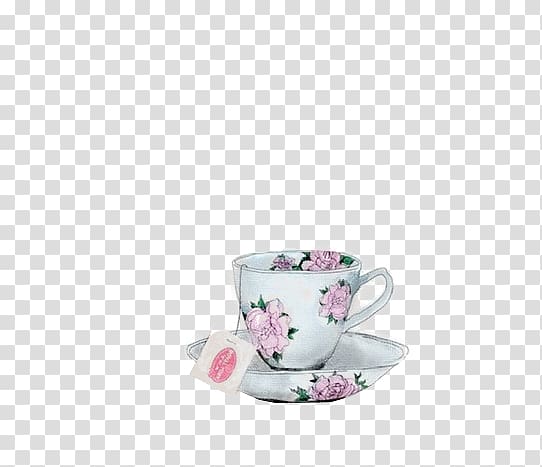 Green tea Coffee Cafe Flowering tea, Color hand-painted floral cup transparent background PNG clipart