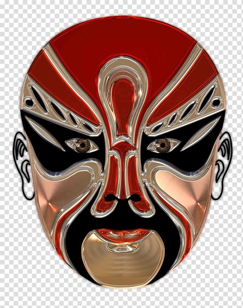red and gold mask, Chinese Opera Red Mask transparent background PNG clipart