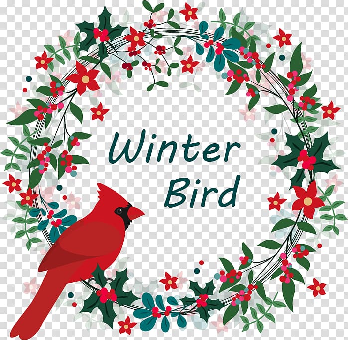 Bird Wreath Christmas tree Flower , Winter Birds transparent background PNG clipart