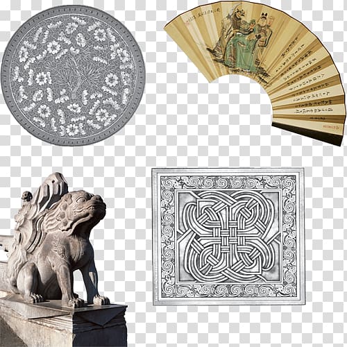 China Computer file, Classical carved sculpture fan transparent background PNG clipart