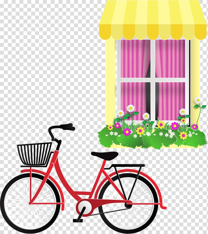 Wall decal Bicycle, red bicycle with windows transparent background PNG clipart