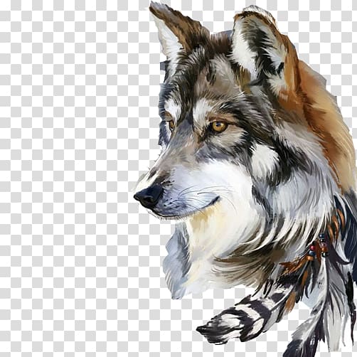 gray and brown wolf illustration, Gray wolf Drawing Art Watercolor painting, Wolf Avatar material transparent background PNG clipart
