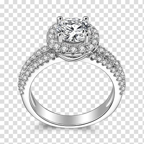 Engagement ring Diamond Wedding ring Moissanite, silver ring transparent background PNG clipart