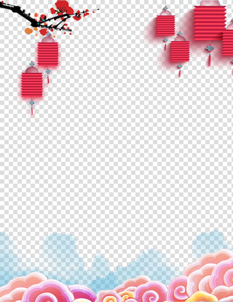 pink hanging lamps, China Chinese New Year Lunar New Year Fu, Chinese wind show board transparent background PNG clipart
