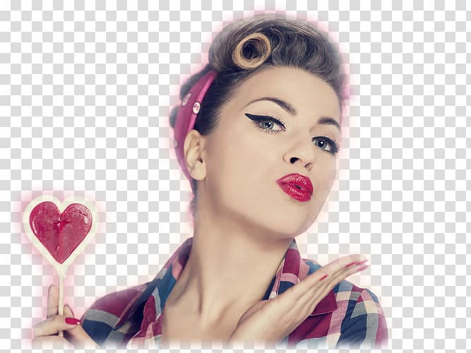 Pin-up girl 1950s Hairstyle Retro style Rockabilly, model transparent background PNG clipart