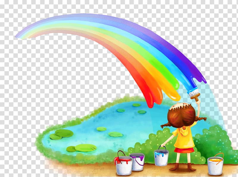 girl painted rainbow illustration, Chasing Rainbows Color , Children album transparent background PNG clipart
