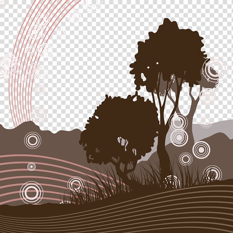 Tree Drawing Silhouette Illustration, Brown Field transparent background PNG clipart