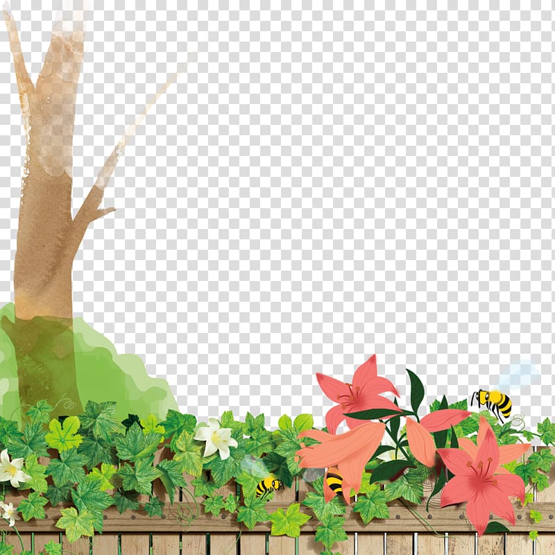 Poster, Cartoon flower fence transparent background PNG clipart
