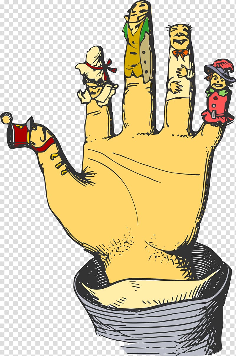Finger puppet Pinocchio Cartoon, hands transparent background PNG clipart