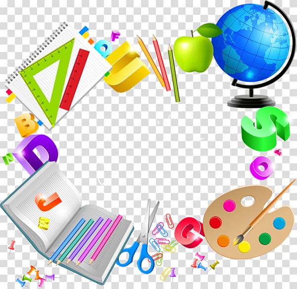 assorted-color item illustrations, First day of school , School supplies Globe Border transparent background PNG clipart