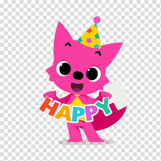 pink fox holding happy buntings cartoon illustration, Pinkfong Art , Colorful Card transparent background PNG clipart