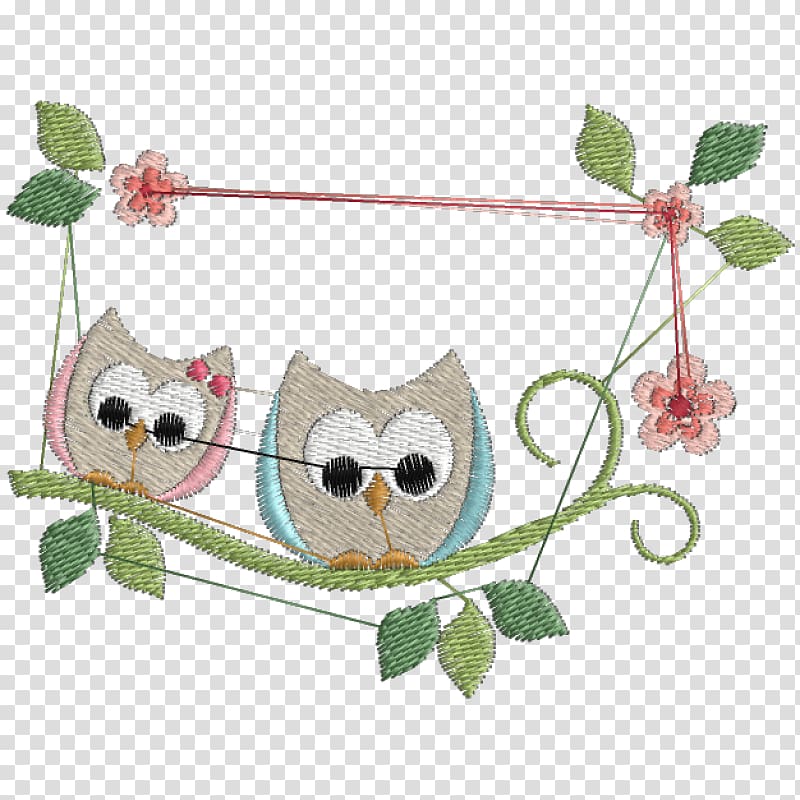 Embroidery Little Owl Matrix couple Sewing Machines, galho transparent background PNG clipart