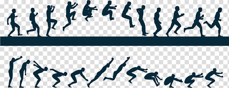 Silhouette Jumping Long jump, Long continuous action silhouette material , transparent background PNG clipart