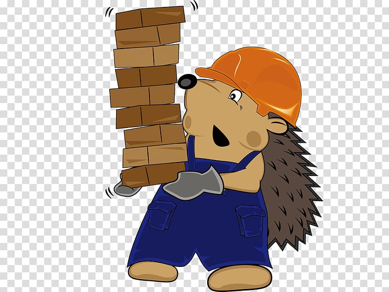 Brick Cartoon Animation, Hedgehog worker tile transparent background PNG clipart