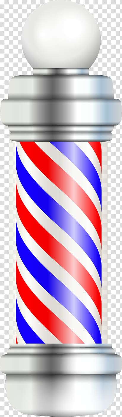 gray, white, and blue barbers pole, Barbers pole Barbershop Hairdresser, Color rotating column transparent background PNG clipart