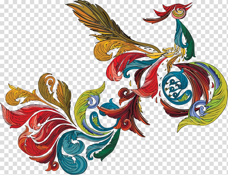 peacock illustration, Fenghuang Gongbi, Painted Phoenix transparent background PNG clipart