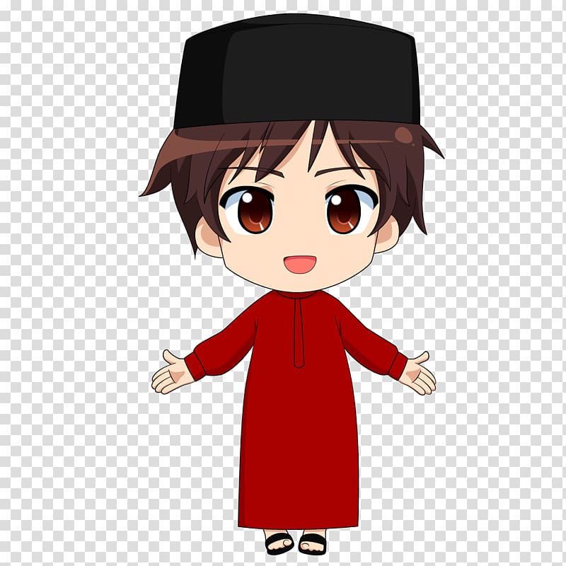 boy cartoon character wearing red dress illustration, Islam Muslim Chibi Drawing Hijab, muslim transparent background PNG clipart