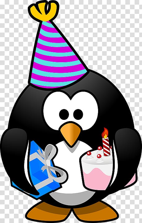 Penguin Party hat Birthday , A gift to the penguin transparent background PNG clipart