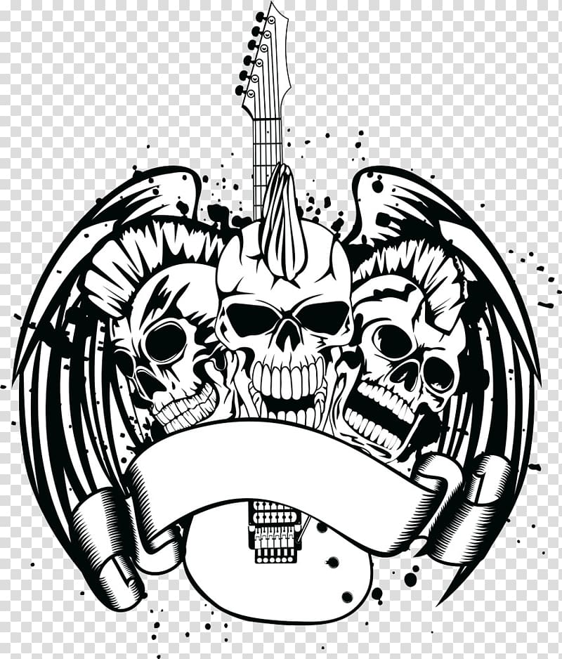 Guitar Skull Illustration, Skull with guitar transparent background PNG clipart