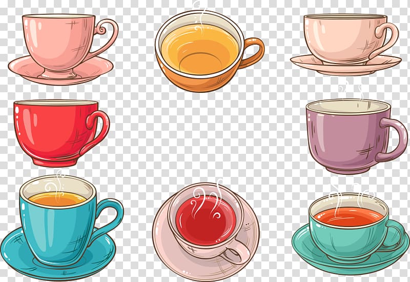 Teacup Coffee Saucer, colored cup of black tea transparent background PNG clipart