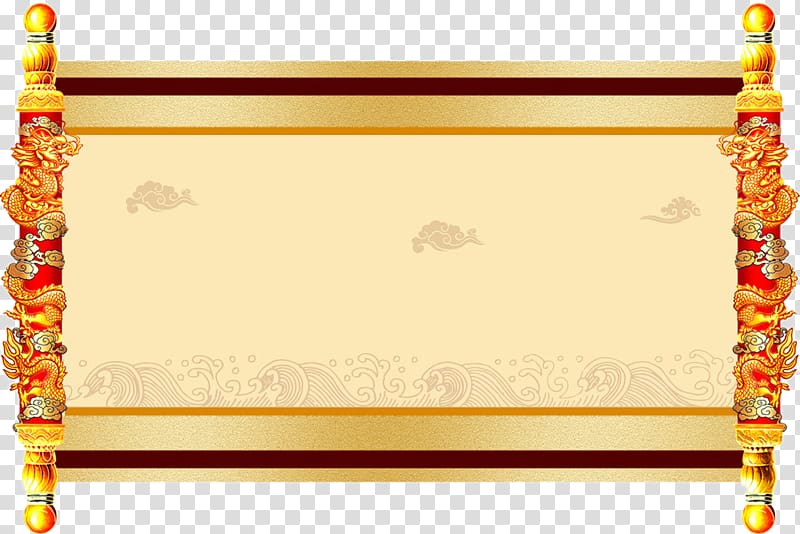 yellow and red dragon-themed scroll paper, Paper Edict Scroll, Dragon stick horizontal scrolling transparent background PNG clipart