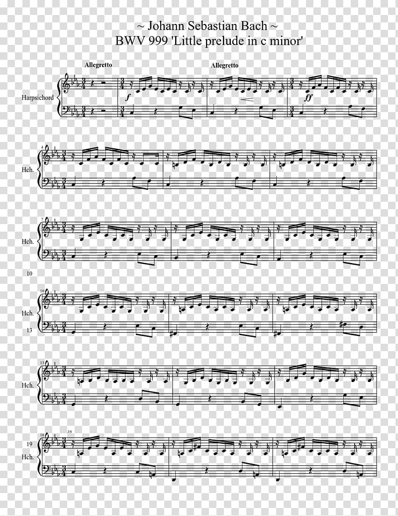 Three Preludes: No. 2. Andante con moto e poco rubato Prelude in C minor, BWV 999 Prelude and Fugue in C major, BWV 846, sheet music transparent background PNG clipart